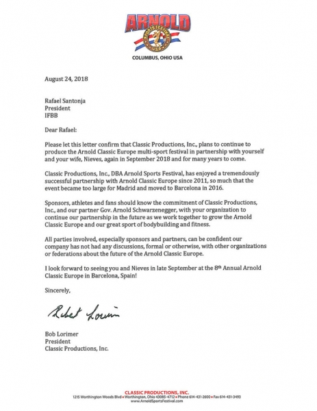Руководство Арнольд Классик Европа официально поддержало президента IFBB